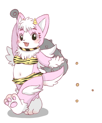1girl, black_eyes, bra, dog, female, fukuwan, full_body, furry, open_mouth, panties, shibasaki_saki, simple_background, solo, underwear, white_background