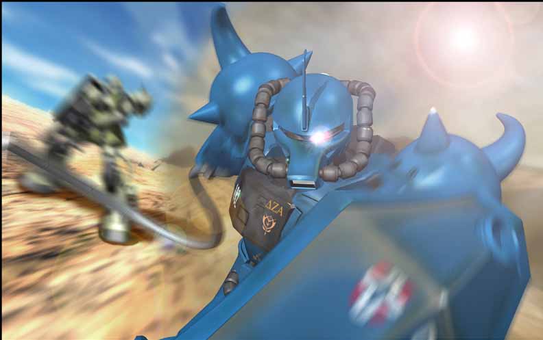 3d, dutch_angle, gouf, gundam, heat_rod, machi_sd, mecha, mobile_suit_gundam