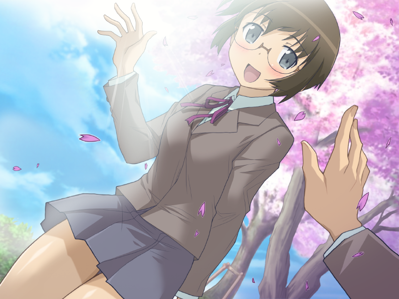 1girl, blue_eyes, blush, brown_hair, game_cg, glasses, miyanose_you, ore_no_imouto_ga_konna_ni_kawaii_wake_ga_nai