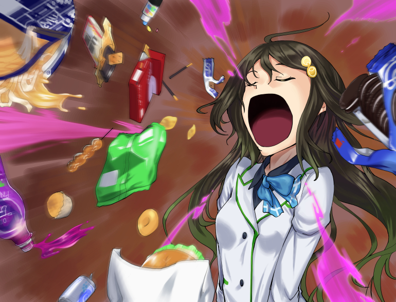 1girl, ahoge, aona_(kuuga19yuu), breasts, candy, chocolate, closed_eyes, food