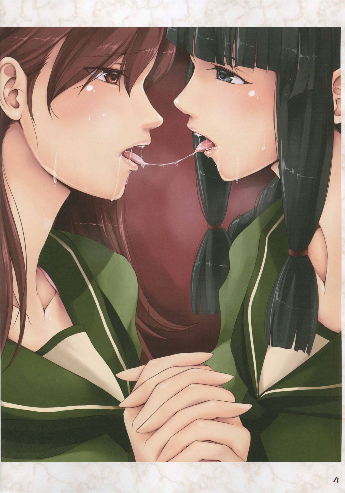 2girls, after_kiss, akatsuki_(ownpace), blush, kantai_collection, kitakami_(kantai_collection), long_hair, multiple_girls