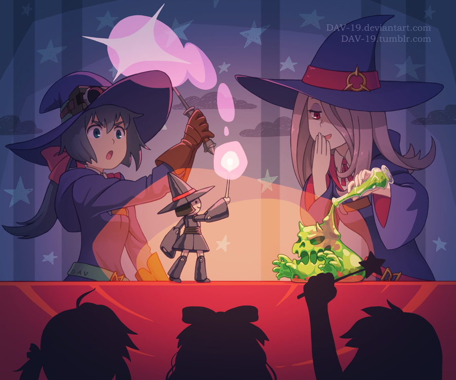 2girls, constanze_albrechtsburger, dav-19, doll, flask, hair_over_one_eye, little_witch_academia, magic