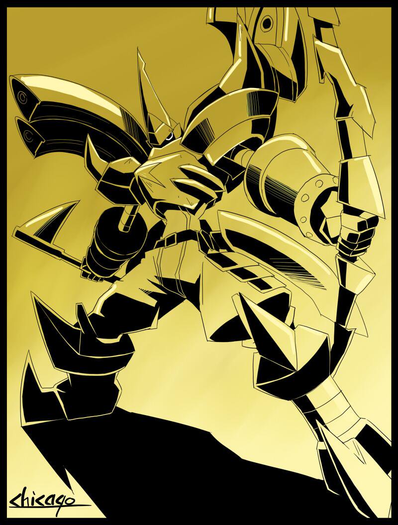 armor, bandai, chicago-x, digimon, digimon_xros_wars, full_armor, full_body, monster, no_humans, serious, solo, tsuwamon, weapon