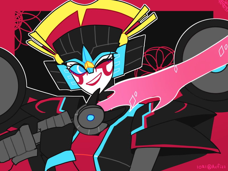 autobot, blue_eyes, lipstick, makeup, mecha_girl, sword, transformers, windblade_(transformers), wink