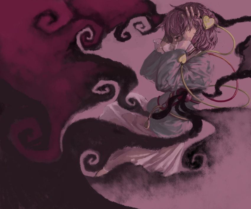 hand_in_hair, hands_on_head, headache, heart, komeiji_satori, muted_color, purple_hair, ritsu_(pixiv9642)