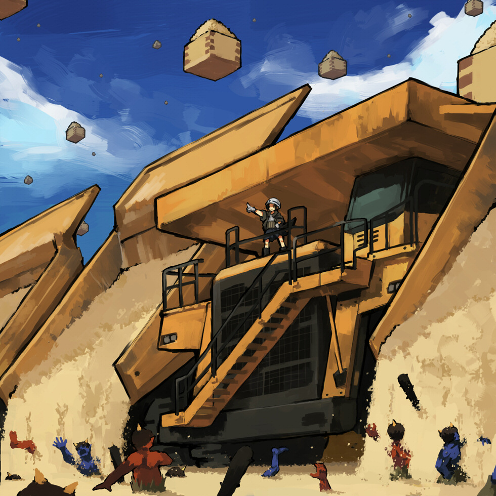 blue_oni, club, dump_truck, kanabou, mamemaki, masu, motor_vehicle, nuts
