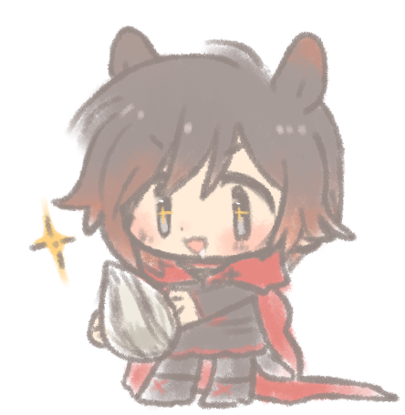 1girl, animal_ears, boots, cape, chibi, hamster_ears, rapop, ruby_rose