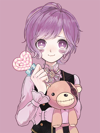 1boy, bags_under_eyes, bow, bowtie, candy, child, diabolik_lovers, eyepatch