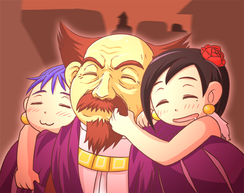 beard, black_hair, blue_hair, deborah, dragon_quest, dragon_quest_v, earrings, facial_hair