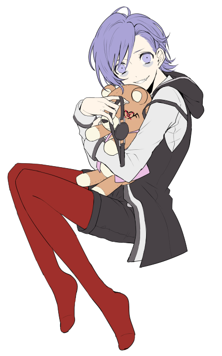 1boy, amo_(yellowpink_a), bags_under_eyes, diabolik_lovers, eyepatch, fangs, hood, hoodie