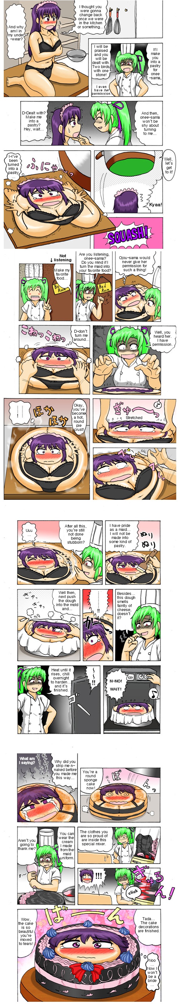 2girls, blender, blush, bra, breasts, cake, chef_hat, chef_uniform