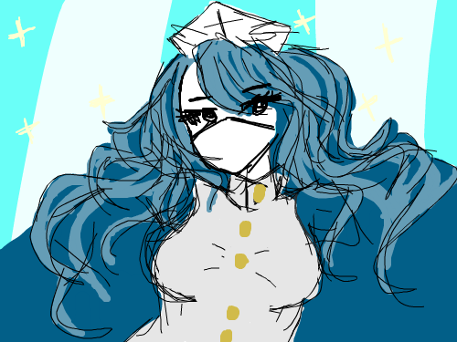 1girl, blue_hair, cure-chan, female, hat, long_hair, nurse, nurse_cap