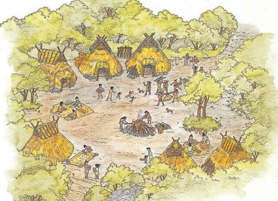animal, hut, jomon_period, tree, village