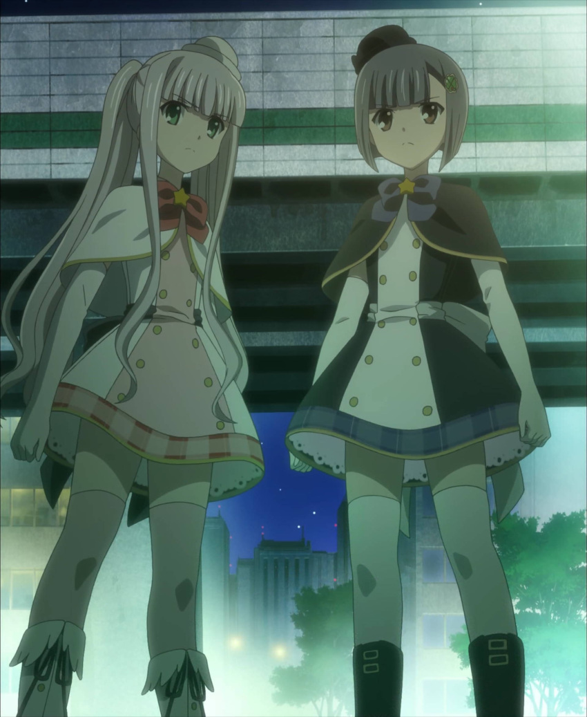 2girls, boots, highres, multiple_girls, myoujingawa_alice, screencap, tantei_opera_milky_holmes, thigh-highs