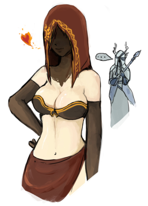 <3, 2girls, breasts, cleavage, dark_souls, dark_souls_ii, desert_sorceress, from_software