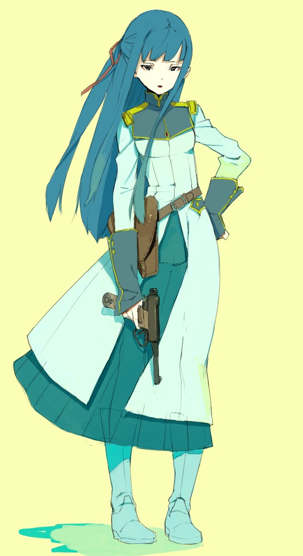 boots, fakepucco, galaxy_angel, gloves, gun, hand_on_hip, handgun, karasuma_chitose