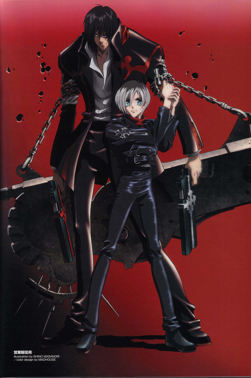 asagi_mika, beyond_the_grave, blue_eyes, brandon_heat, chain, chains, grave_(gungrave), gun