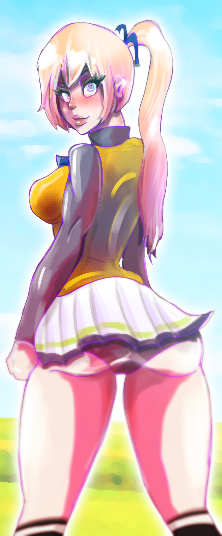 1girl, ass, kawakami_mai, sky, violet_eyes, xpisigma