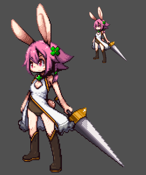 1girl, boots, furry, omunikin, original, pink_hair, pixel, rabbit