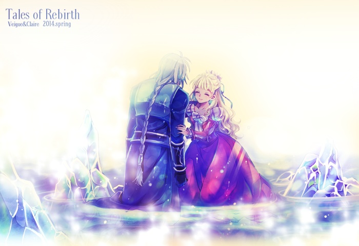 1boy, 1girl, armor, belt, blonde_hair, blue_hair, braid, breasts