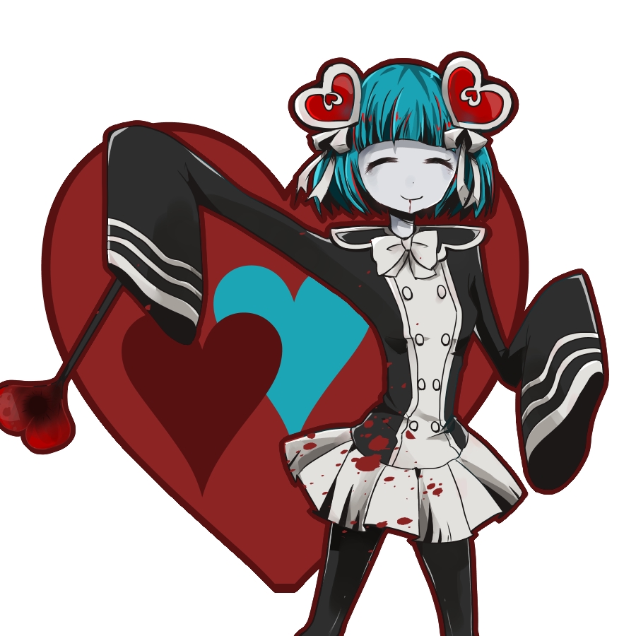 1girl, =_=, attraction-m_(lolo), blood, closed_eyes, hair_ornament, heart, heart_hair_ornament