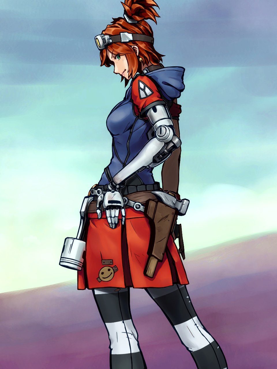 1girl, akashingo_(rotampel), borderlands, borderlands_2, breasts, choker, gaige, goggles