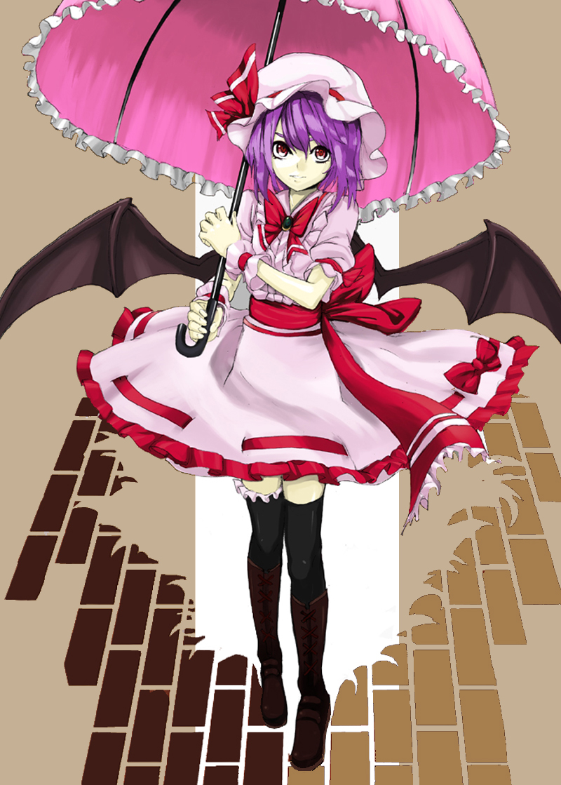 hat, highres, purple_hair, remilia_scarlet, satetsu, short_hair, thigh-highs, thighhighs