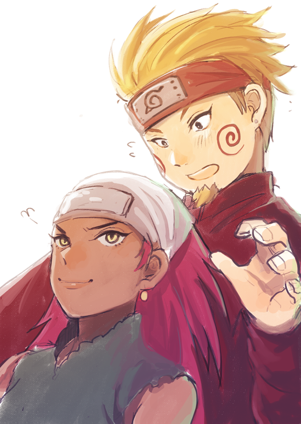 akimichi_chouji, artist_request, beard, couple, dark_skin, facial_hair, husband_and_wife, karui_(naruto)