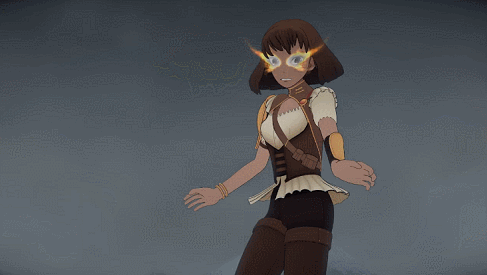 1boy, 2girls, amber_(rwby), animated, animated_gif, battle, cyborg, emerald_sustrai