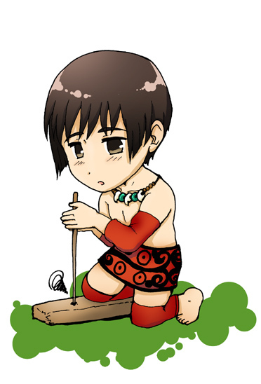 1boy, black_hair, chibi, full_body, jewelry, jomon_period, male_focus, necklace