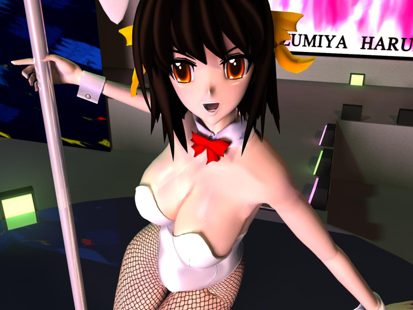 1girl, 3d, alternate_breast_size, animal_ears, breasts, bunnysuit, character_name, cleavage