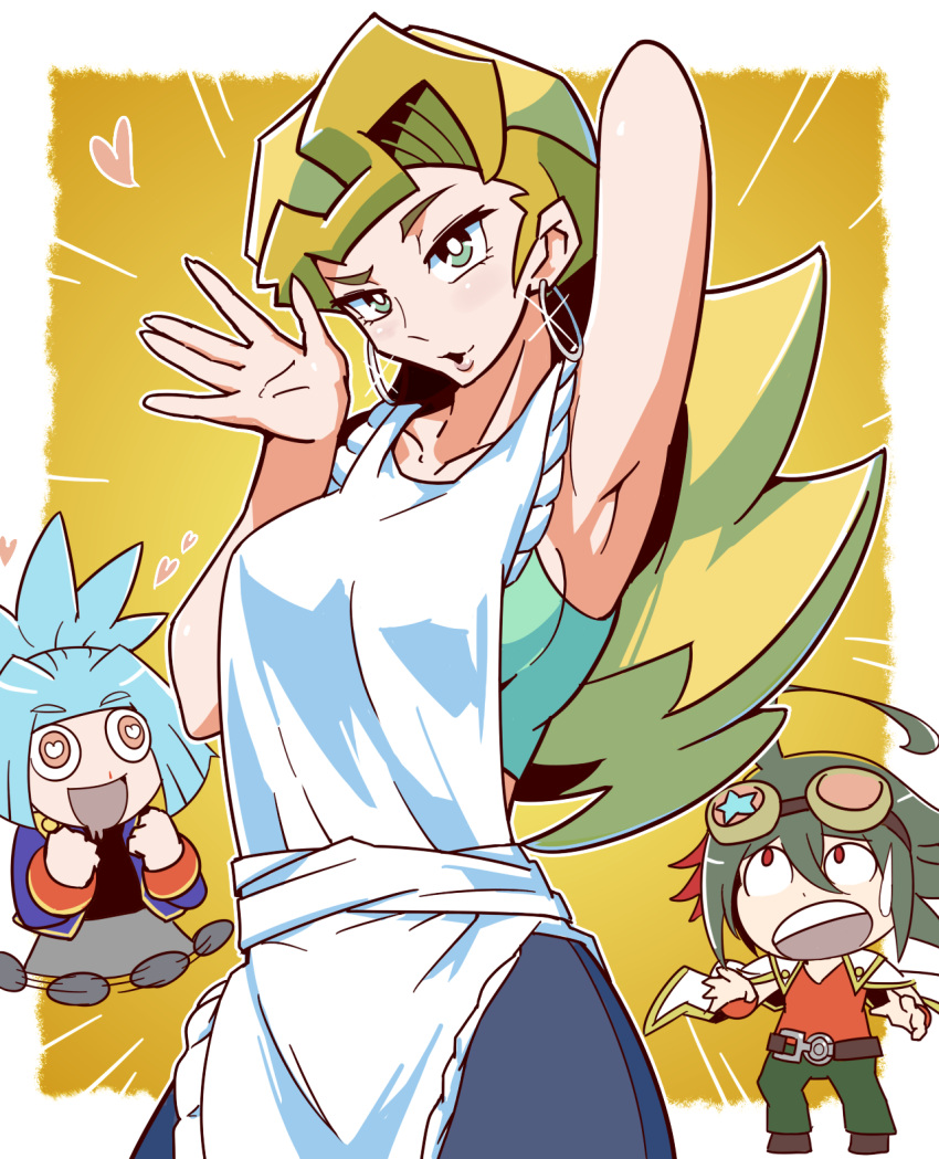1girl, 2boys, armpit, breasts, female, highres, jewelry, kiss, long_hair, milf, multiple_boys, ponytail, sakaki_youko, sakaki_youko_(yuu_gi_ou), saliva, smile, solo, wadatsumi_(sense11531153), yu-gi-oh!, yuu-gi-ou_arc-v