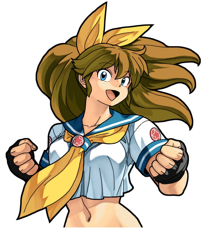 1girl, blue_eyes, bow, brown_hair, fingerless_gloves, gloves, hair_bow, highres