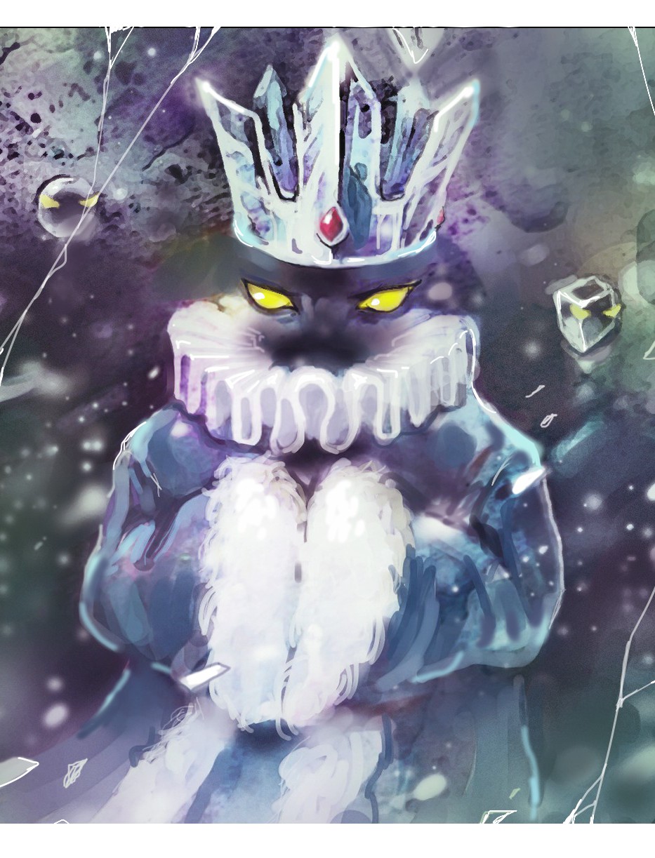 1boy, crown, crystal, crystal_king, fur_trim, ice, king, male_focus, nintendo, paper_mario, robe, solo, super_mario_bros., yellow_eyes