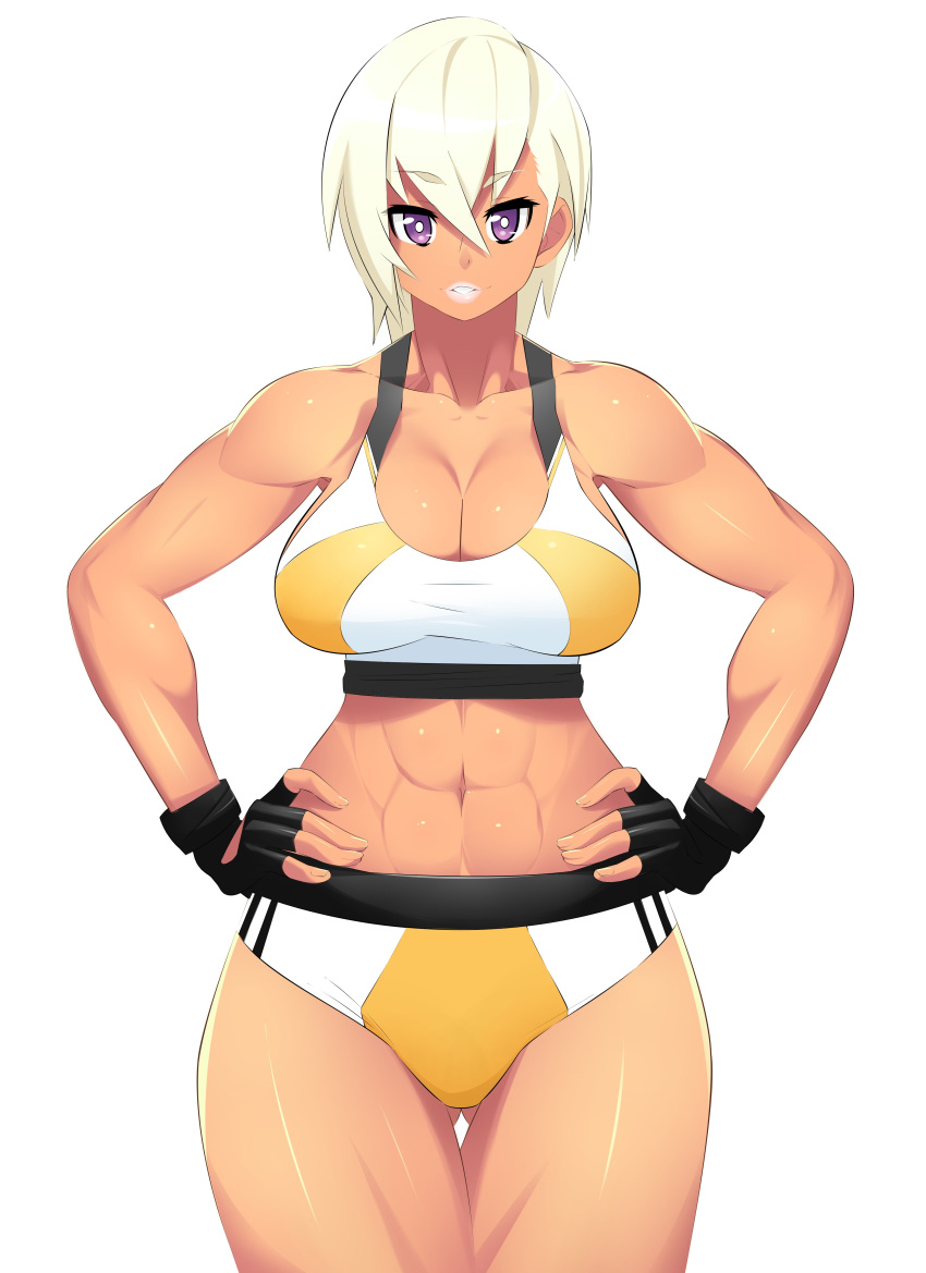 1girl, abs, artist_request, borrowed_character, breasts, cleavage, curvy, dark-skinned_girl_(23)
