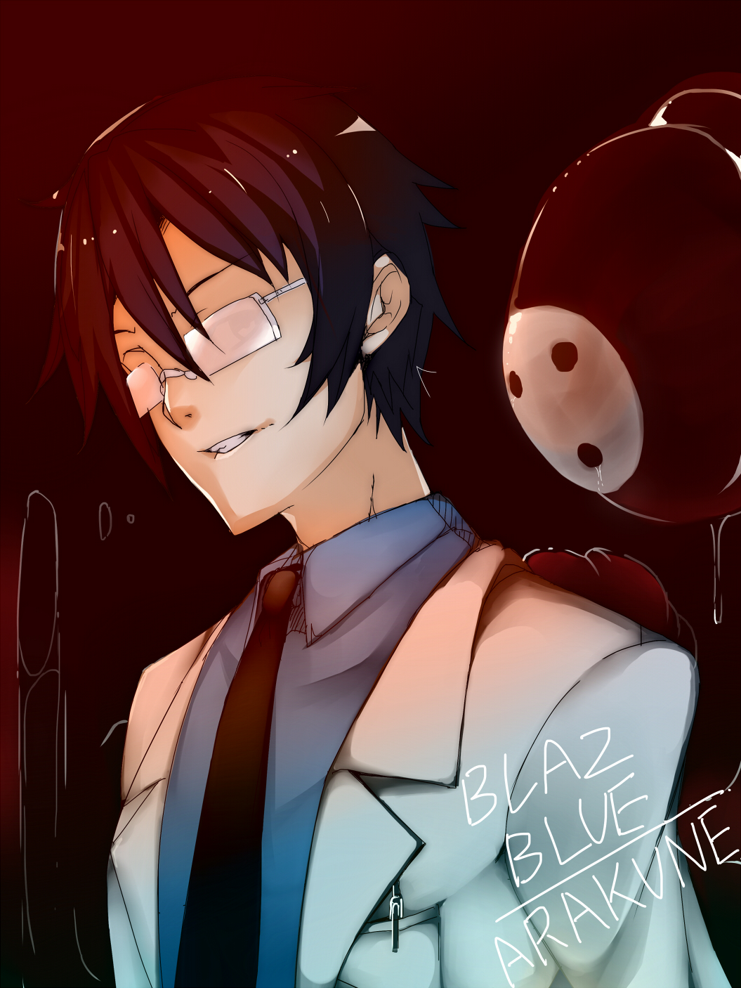 1boy, arakune, arc_system_works, blazblue, brown_eyes, brown_hair, dual_persona, glasses