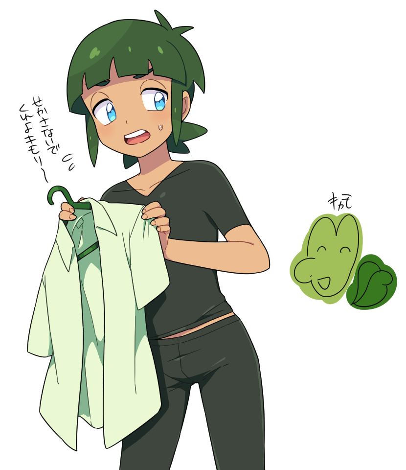 blue_eyes, green_hair, pants, pokemon, pokemon_(anime), shirt, shota_(pokemon), treecko