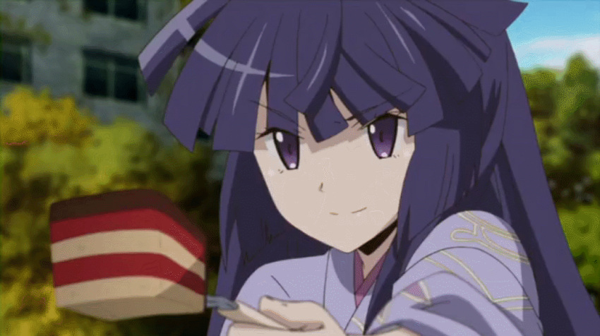 1boy, 2girls, akatsuki_(log_horizon), animated, animated_gif, black_hair, brown_hair, cake