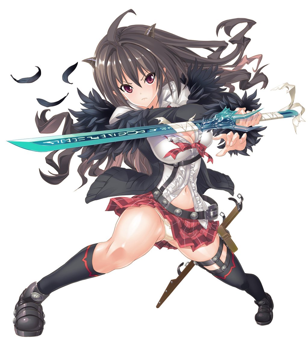 1girl, asahi, breasts, female, horns, legs, long_hair, rina_(taimanin_asagi)