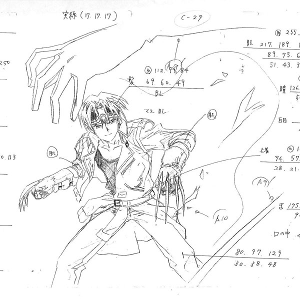 1boy, anime_opening, claws, concept_art, hidaka_ken, monochrome, solo, tagme, weiss_kreuz, weiss_kreuz_gluhen