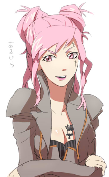 1girl, argilla, artist_request, digital_devil_saga, pink_hair, scar, shin_megami_tensei, translation_request