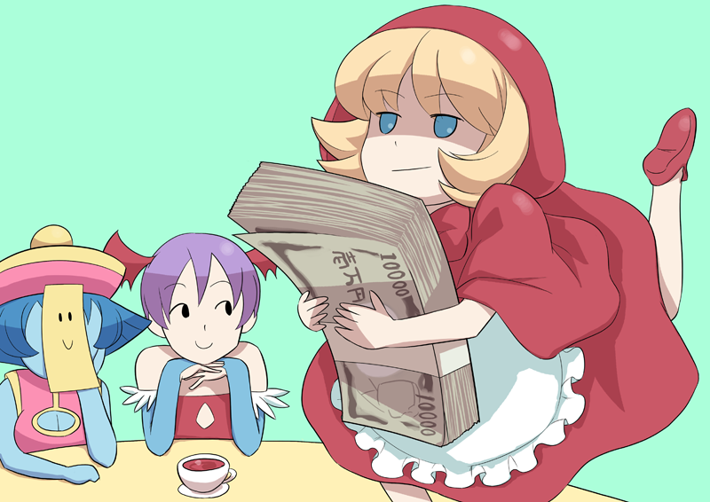 3girls, aka_(s3637), blonde_hair, blue_eyes, blue_hair, blue_skin, breasts, bulleta