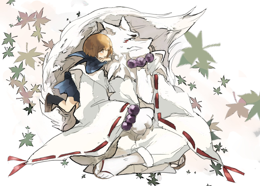 1boy, 1girl, black_eyes, brown_eyes, brown_hair, furry, gingitsune_(ochiai_sayuri), gintarou