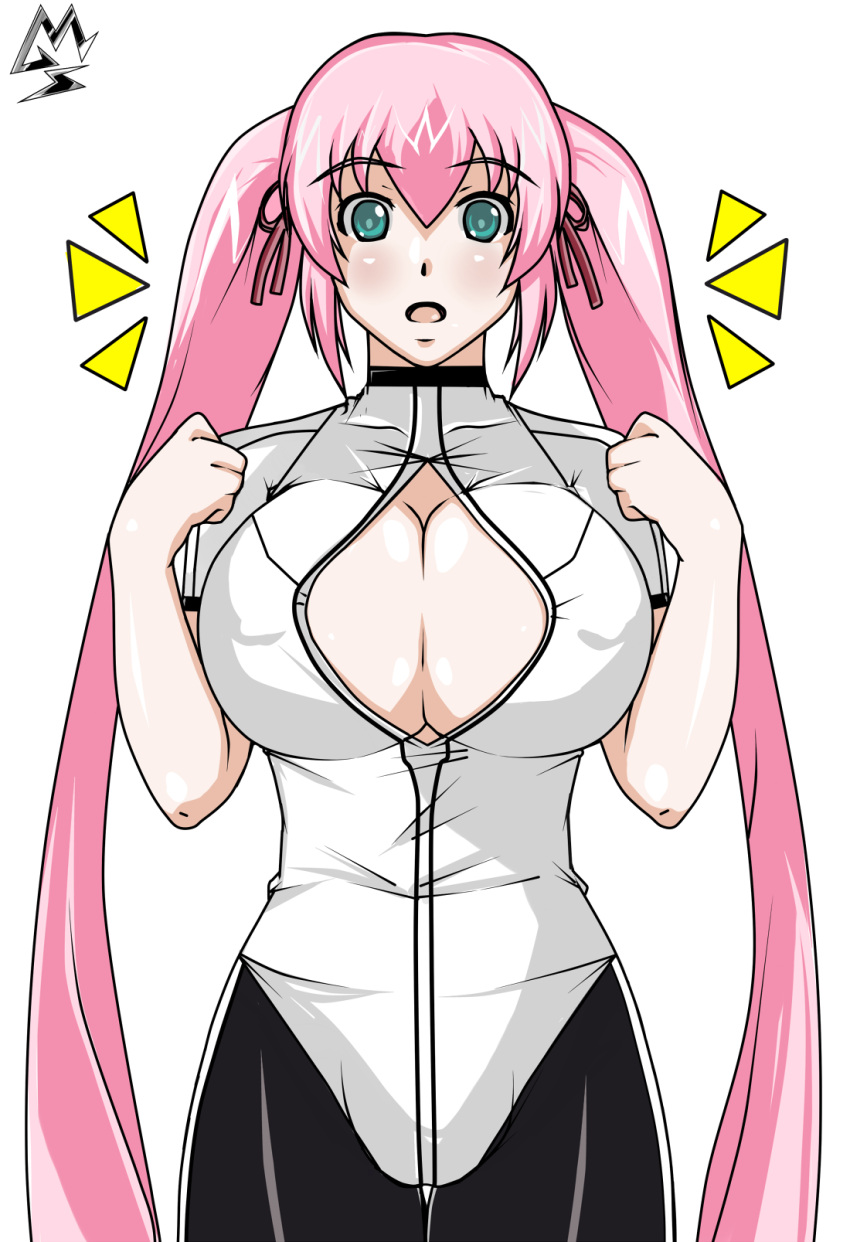 :o, breasts, cellshadfan, center_opening, cleavage, green_eyes, hagure_yuusha_no_estetica, large_breasts