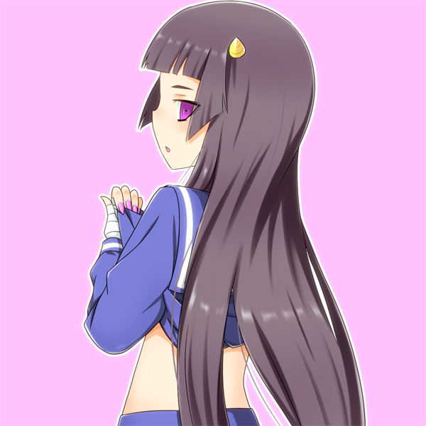 1girl, kami_nomi_zo_shiru_sekai, long_hair, looking_back, lune_(kaminomi), purple_hair, simple_background, violet_eyes