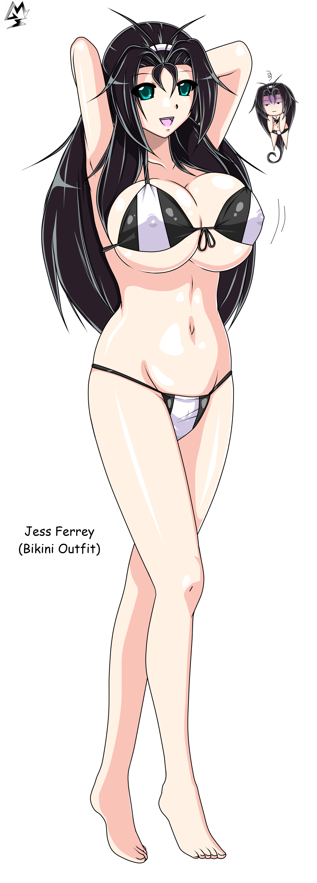 1girl, bikini, breasts, cellshadfan, elf, full_body, huge_breasts, jess_ferrey