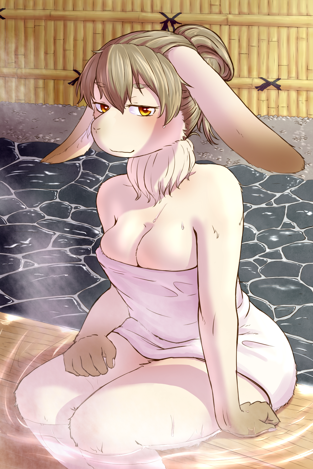 1girl, artist_request, breasts, brown_eyes, brown_hair, female, furry, rabbit