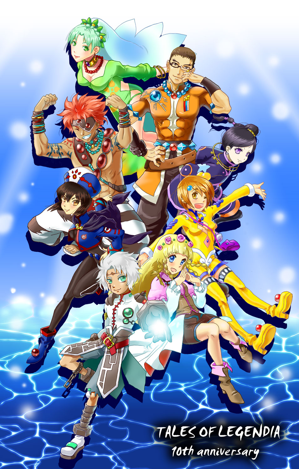 4boys, 4girls, chloe_valens, grune_(tales), jay, moses_sandor, multiple_boys, multiple_girls, norma_beatty, senel_coolidge, shirley_fennes, tales_of_(series), tales_of_legendia, will_raynard