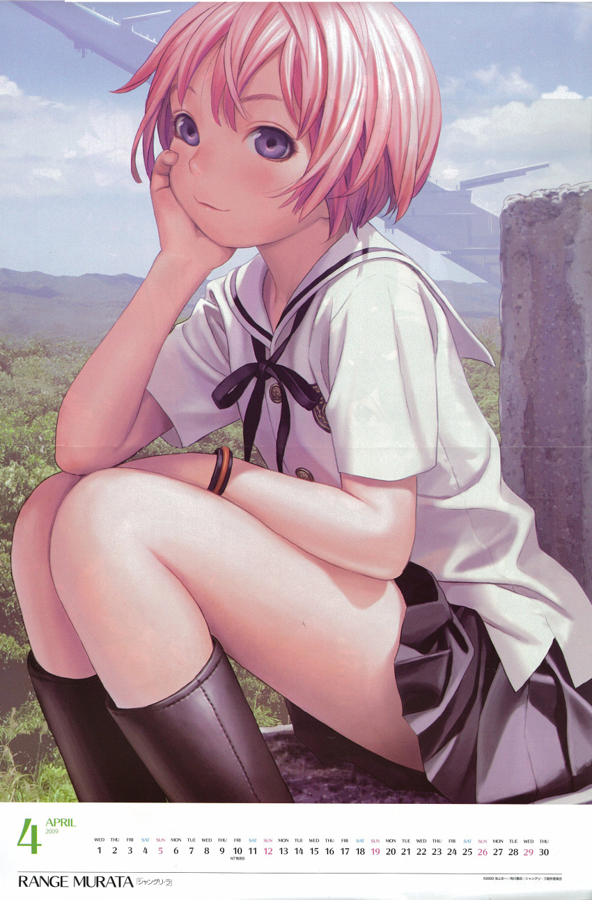 absurdres, april, blue_eyes, bob_cut, bow, bracelet, calendar, highres