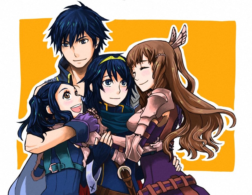 1boy, 3girls, ariazi, cynthia_(fire_emblem), family, fire_emblem, fire_emblem:_kakusei, group_hug